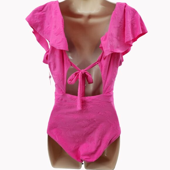 Trina Turk Womens Size 10 Pink Petal Ruffle One Piece Swimsuit New - Picture 4 of 9